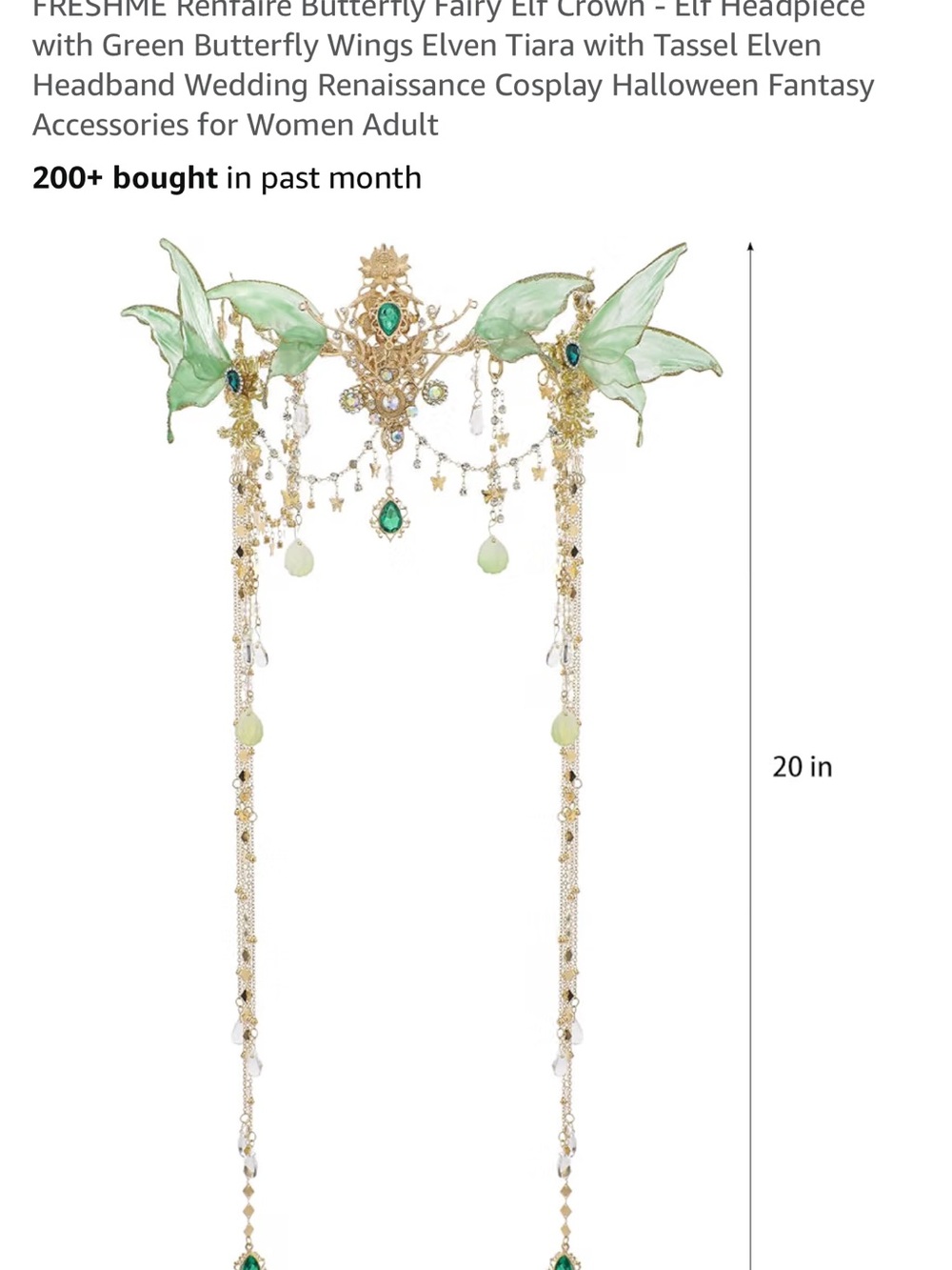 Delicate Green Fairy Leaf Crown Headpiece with Crystal Drops - Picture 8 of 9